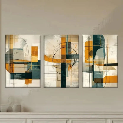 3pcs Line And Abstract Pattern Painting Metal Print Ready to Hang Art