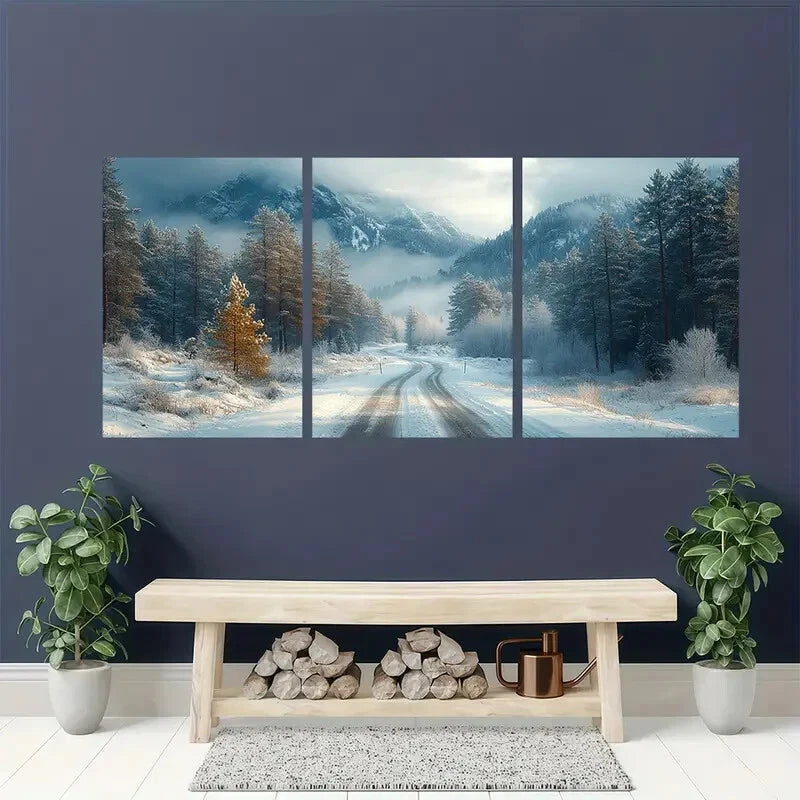 3pcs Winter Mountain Forest Nature Landscape Metal Print Ready to Hang Art - Bella Home Decor