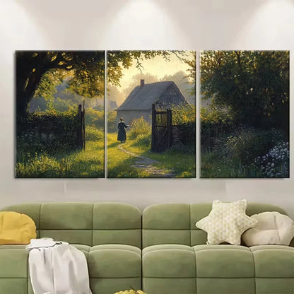 3pcs Oak Forests, Thatched Cottages Metal Print Ready to Hang Art