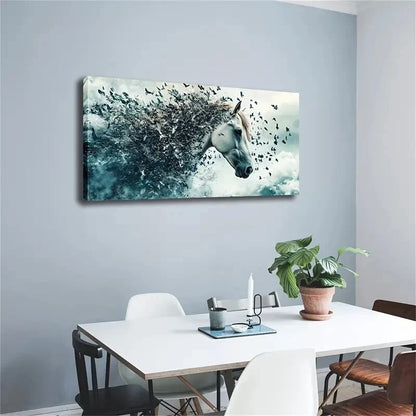The White Horse Abstract Wall Art Canvas Office Home Room Framed 120x60cm - Bella Home Decor