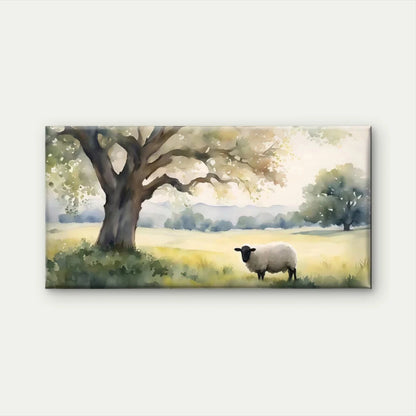 Sheep Under Tree Meadow Wall Art Canvas Office Home Room Framed 120x60cm