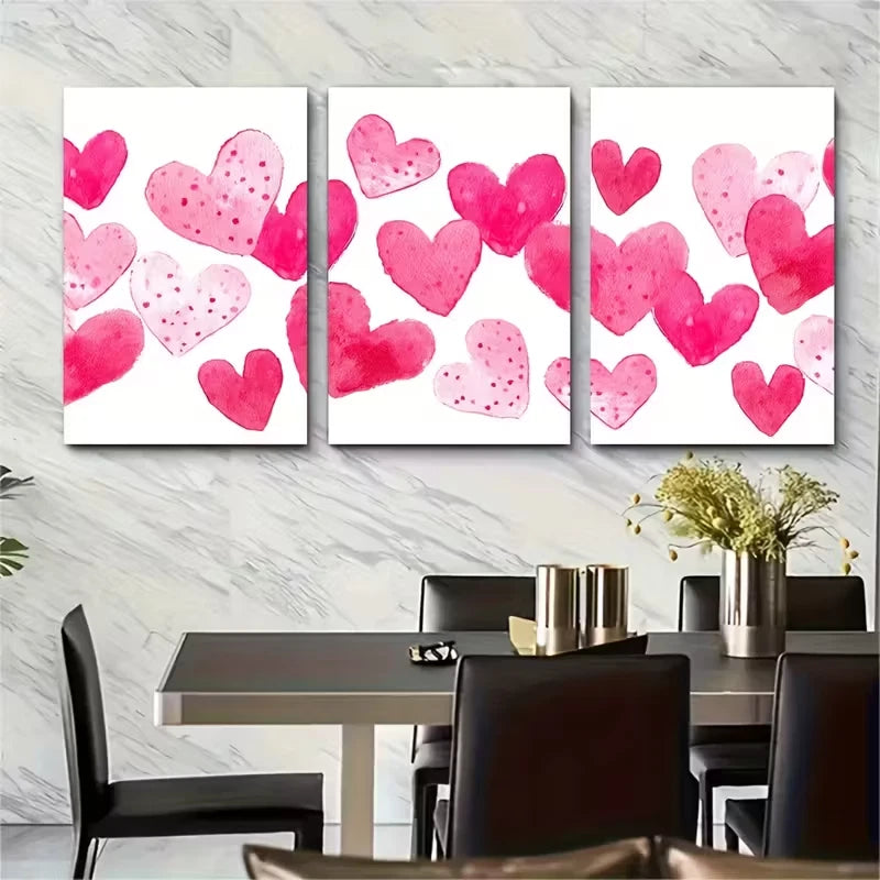3pcs Pink Preppy Hearts Metal Print Ready to Hang Art