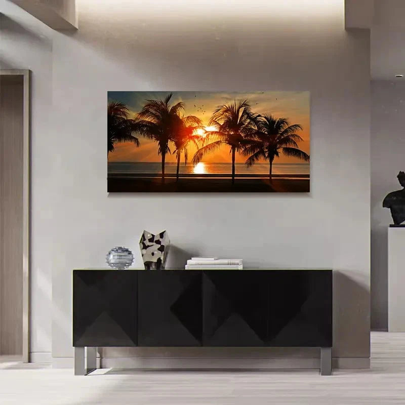 Palm Tree Silhouette Sea Wall Art Canvas Office Home Room Framed 120x60cm