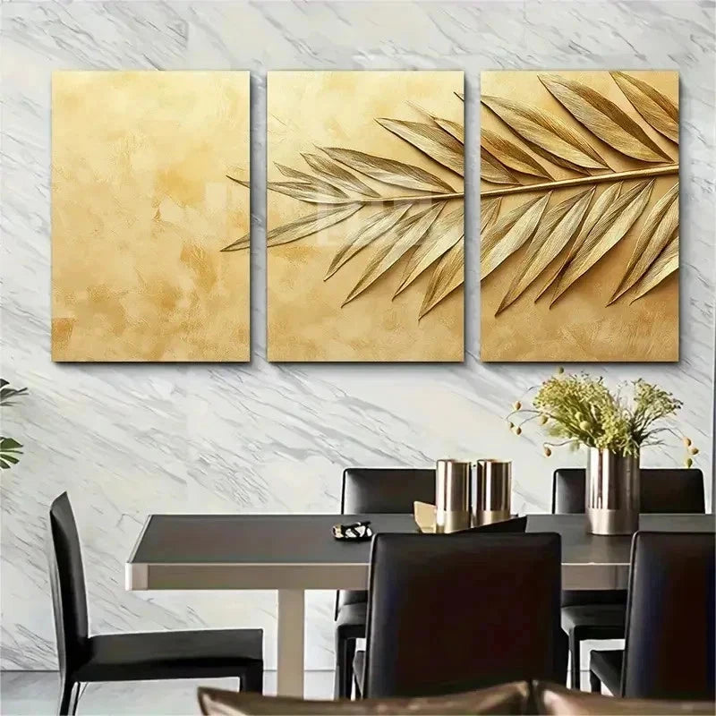 3pcs Beige Tropical Palm Leaves Perfect Wall Art Set Canvas Framed 50x70cm - High Quality Print 100% Australian Made Wall Canvas Ready to Hang - Bella Home Decor
