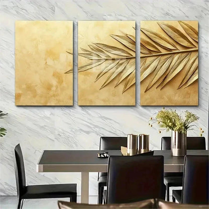 3pcs Beige Tropical Palm Leaves Perfect Wall Art Set Canvas Framed 50x70cm - High Quality Print 100% Australian Made Wall Canvas Ready to Hang - Bella Home Decor