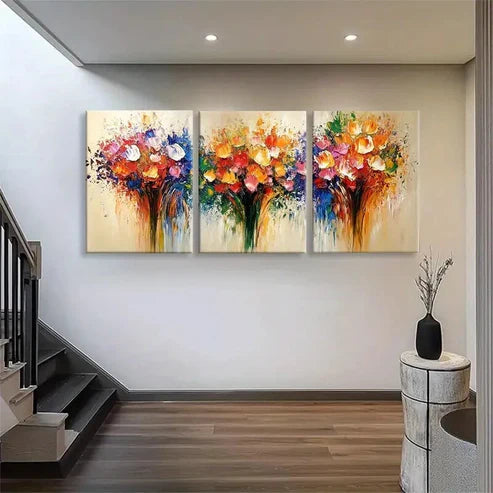 3pcs Vibrant Flower Bouquet Modern Perfect Wall Art Set Canvas Unframed - High Quality Print 100% Australian Made Wall Canvas