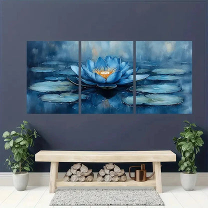 3pcs Blue Lotus Flower Serene Watercolor Metal Print Ready to Hang Art - Bella Home Decor
