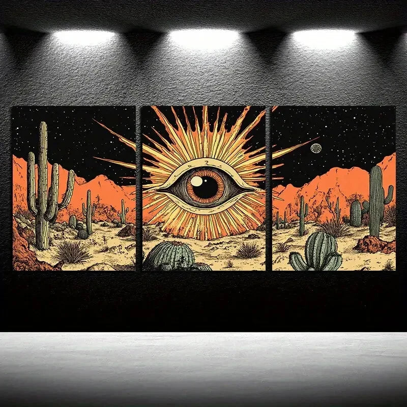 3pcs Strange Eye in the Desert Metal Print Ready to Hang Art - Bella Home Decor