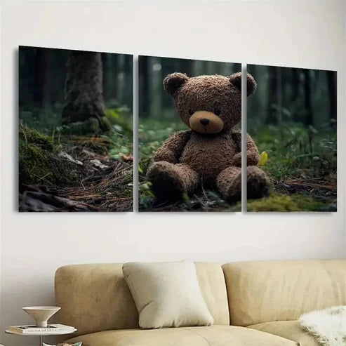 3pcs Stuffed Bear Forest Wall Art Set Canvas Unframed - High Quality Print 100% Australian Made Wall Canvas