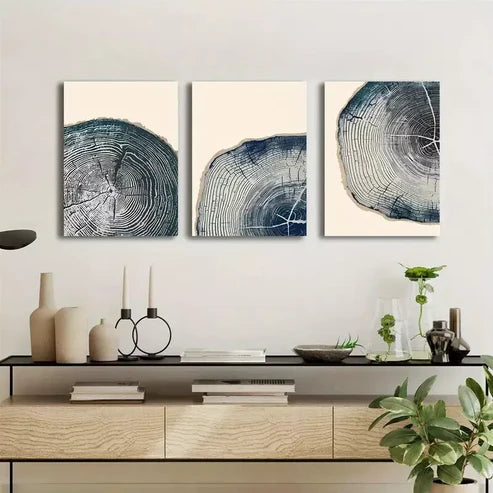 3pcs Cross Section Of A Tree Trunk Texture Wall Art Set Canvas Unframed - High Quality Print 100% Australian Made Wall Canvas - Bella Home Decor