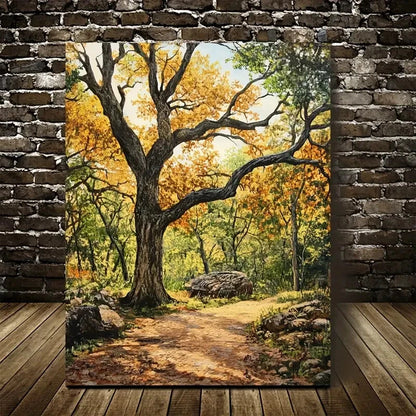 Flourishing Oak Forest with Vibrant Autumn Foliage 40x60cm Metal Print Ready to Hang - Bella Home Decor