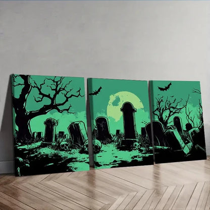 3pcs Graveyard Halloween Theme Wall Art Set Canvas Unframed - High Quality Print 100% Australian Made Wall Canvas