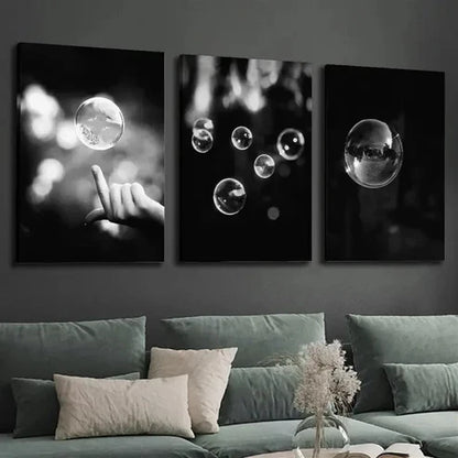 3pcs Abstract Bubble Art Black and White Wall Art Set Canvas Unframed - High Quality Print 100% Australian Made Wall Canvas - Bella Home Decor