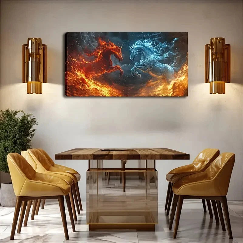 Modern Abstract Red & Blue Duo Wall Art Canvas Office Home Room Framed 120x60cm - Bella Home Decor