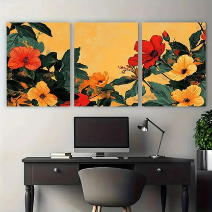 3pcs Vintage Moroccan Aesthetic Floral Design Wall Art Set Canvas Framed 40x60cm - High Quality Print 100% Australian Made Wall Canvas Ready to Hang