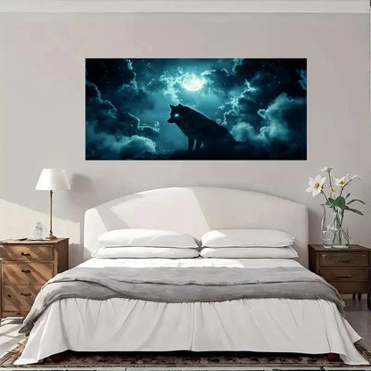 Wolf Howling Moon Night Sky Wall Art Canvas Office Home Room Framed 120x60cm