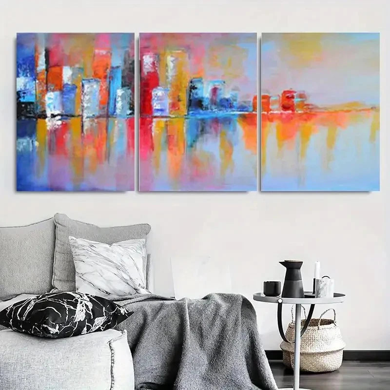 3pcs Colorful Urban Skyline Reflection Metal Print Ready to Hang Art - Bella Home Decor