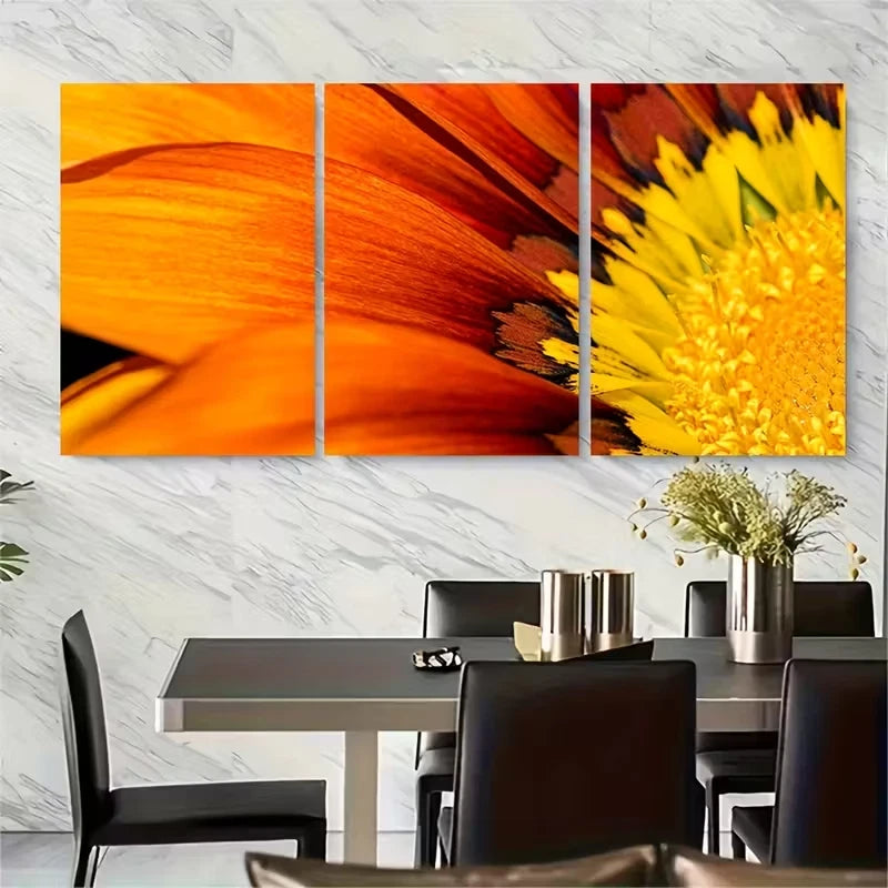 3pcs Vibrant Sunflower Macro Flower Metal Print Ready to Hang Art