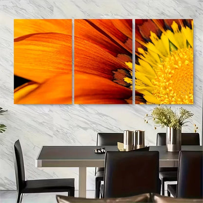 3pcs Vibrant Sunflower Macro Flower Metal Print Ready to Hang Art