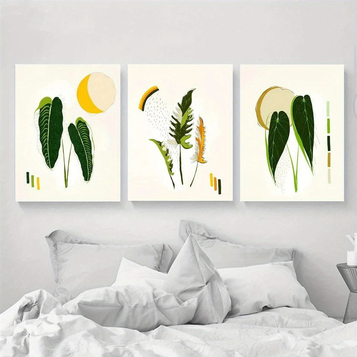 3pcs Geometric Design Blue Green Yellow Metal Print Ready to Hang Art - Bella Home Decor