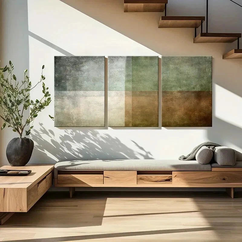 3pcs Abstract Artwork Geometric Design Earth Tones Metal Print Ready to Hang Art - Bella Home Decor