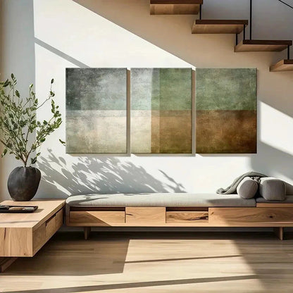 3pcs Abstract Artwork Geometric Design Earth Tones Metal Print Ready to Hang Art - Bella Home Decor