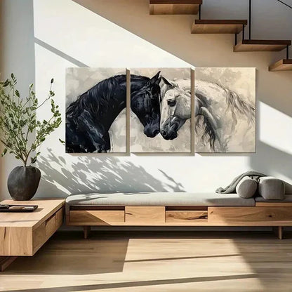 3pcs Abstract Black White Horses Love Wall Art Canvas Unframed - High Quality Print 100% Australian Made Wall Canvas - Bella Home Decor
