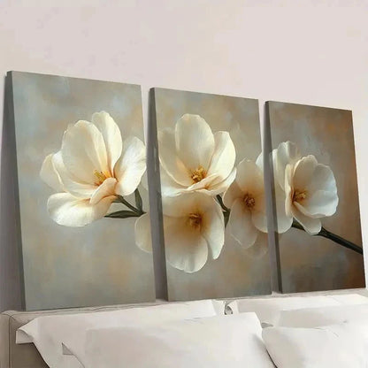 3pcs White Freesia Floral DO    Wall Art Set Canvas Framed 50x70cm - High Quality Print 100% Australian Made Wall Canvas Ready to Hang
