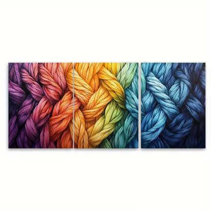 3pcs Rainbow Braided Yarn Metal Print Ready to Hang Art - Bella Home Decor