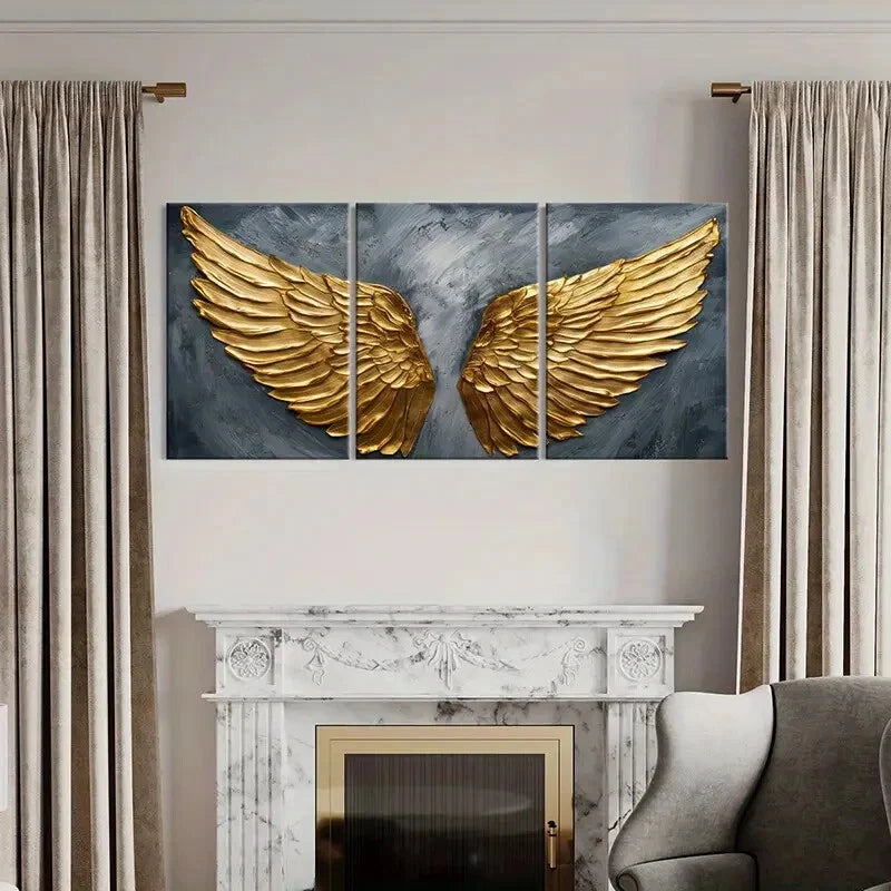 3pcs Golden Wings Art Luxury Poster Metal Print Ready to Hang Art - Bella Home Decor