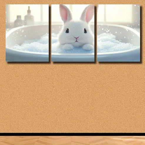 3pcs Rabbit in Bathtub Wall Art Canvas Unframed - High Quality Print 100% Australian Made Wall Canvas