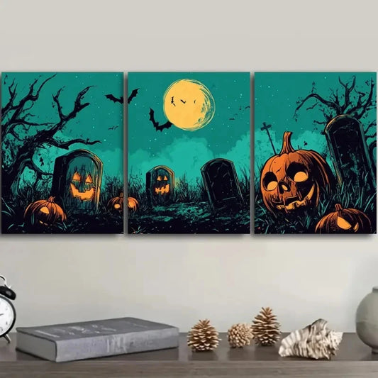 3pcs Ghost graveyard Art Deco Classic Metal Print Ready to Hang Art