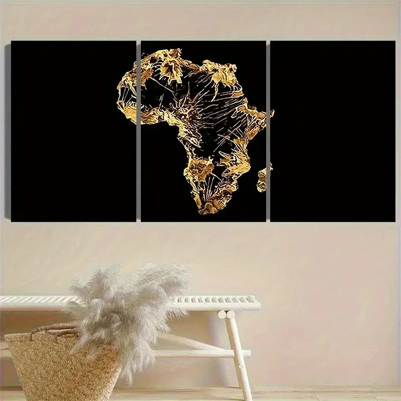 3pcs Golden African Map Silhouette Wall Art Set Canvas Framed 40x60cm - High Quality Print 100% Australian Made Wall Canvas Ready to Hang - Bella Home Decor