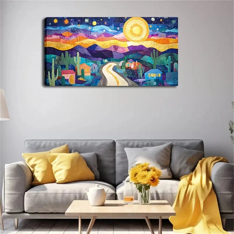 A Fantasy Desert Town Scene Wall Art Canvas Office Home Room Framed 120x60cm - Bella Home Decor