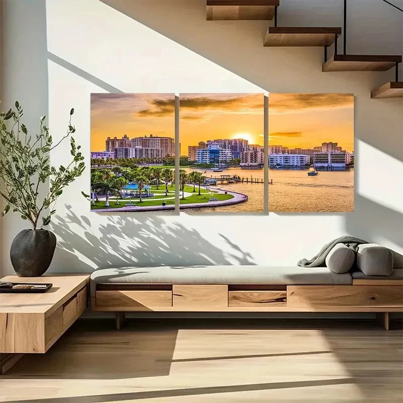 3pcs Sarasota Florida Sunset Skyline Metal Print Ready to Hang Art
