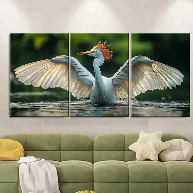 3pcs Cattle Egret Swimming Metal Print Ready to Hang Art - Bella Home Decor