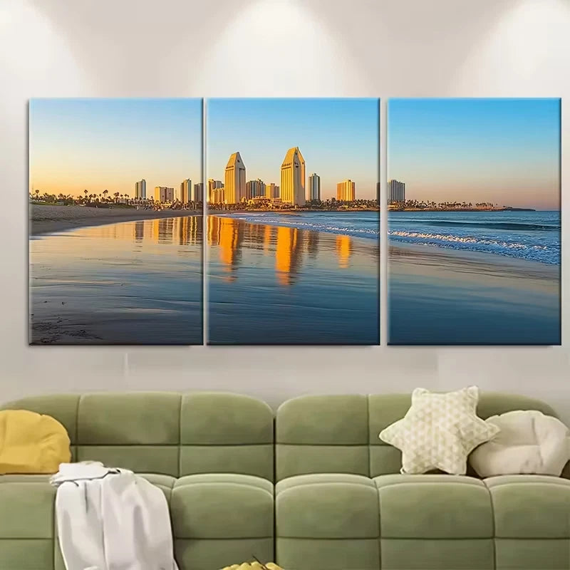 3pcs San Diego California Coastal Cityscape Metal Print Ready to Hang Art
