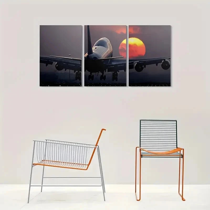 3pcs Airplane Sunset Night Sky Metal Print Ready to Hang Art - Bella Home Decor