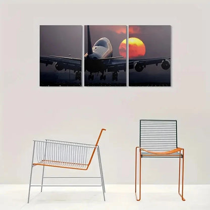 3pcs Airplane Sunset Night Sky Metal Print Ready to Hang Art - Bella Home Decor