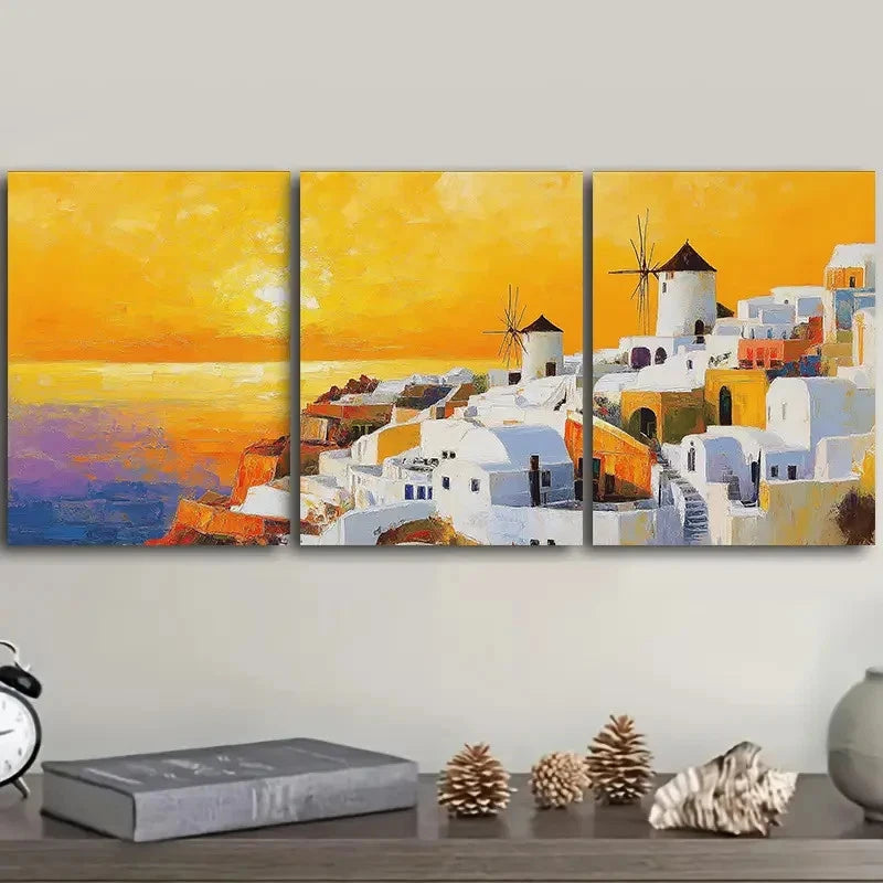 3pcs Beautiful Santorini Painting Metal Print Ready to Hang Art - Bella Home Decor
