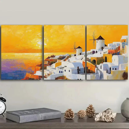 3pcs Beautiful Santorini Painting Metal Print Ready to Hang Art - Bella Home Decor