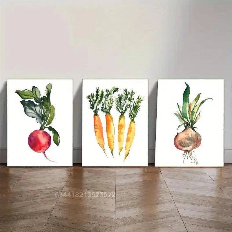 3pcs Beet Carrot Print Vegetable art poster Metal Print Ready to Hang Art - Bella Home Decor