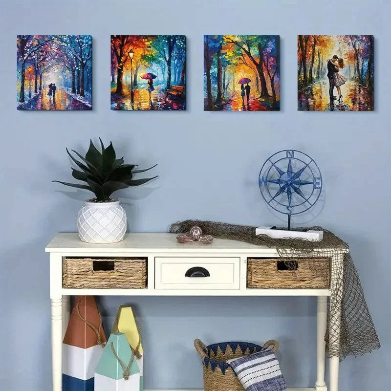 4pcs Watercolor Rainbow Trees Scenery Wall Art Canvas Framed