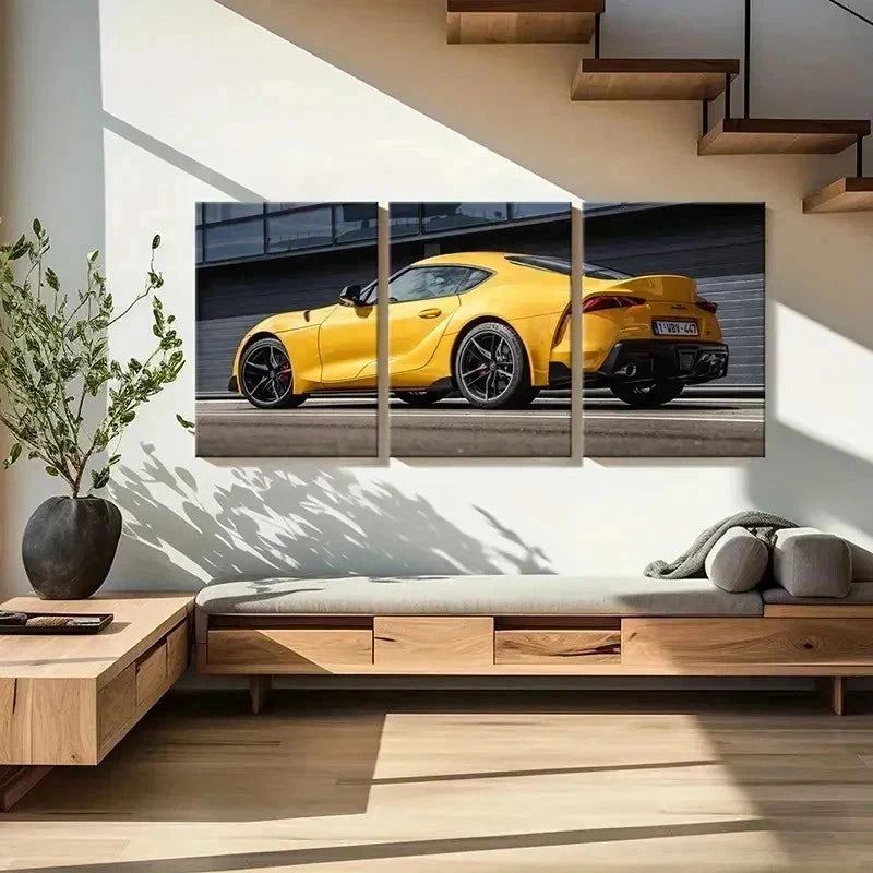 3pcs Yellow Super Car Modern Vehicle Wall Art Set Canvas Framed 60x90cm - High Quality Print 100% Australian Made Wall Canvas Ready to Hang
