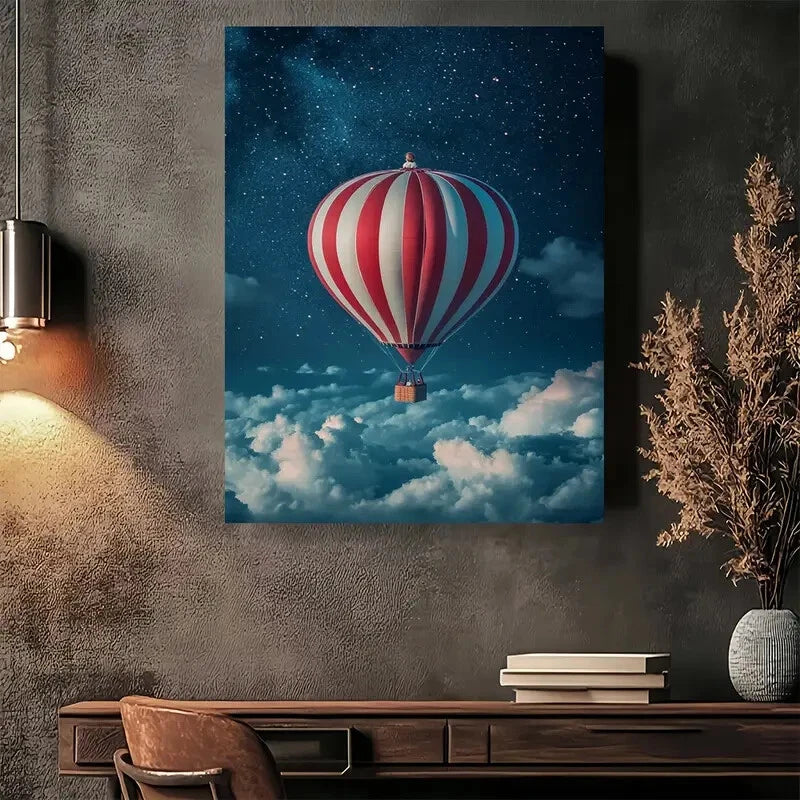 Beautiful Night Sky Balloon Adventure Modern Painting 40x60cm Metal Print Ready to Hang - Bella Home Decor
