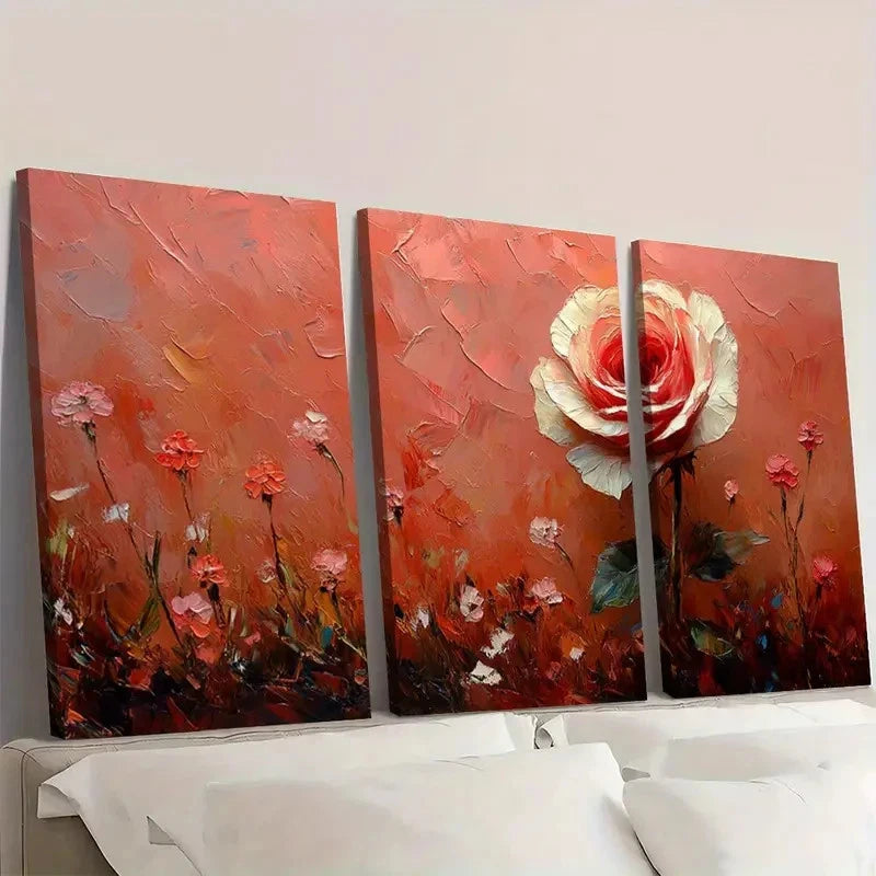 3pcs Small White Rose Artwork  TR Wall Art Set Canvas Framed 40x60cm - High Quality Print 100% Australian Made Wall Canvas Ready to Hang