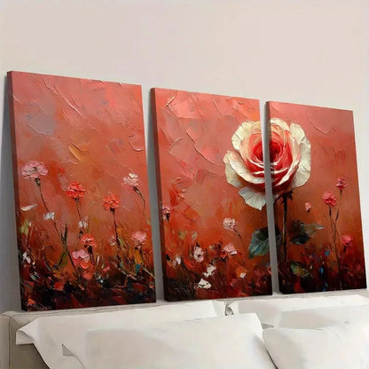 3pcs Small White Rose Artwork  TR Wall Art Set Canvas Framed 40x60cm - High Quality Print 100% Australian Made Wall Canvas Ready to Hang