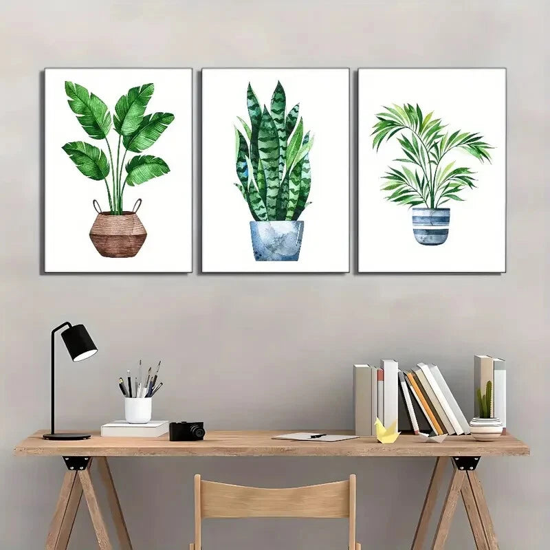 3pcs Botanical Art Potted Plant Poster Dormitory Metal Print Ready to Hang Art