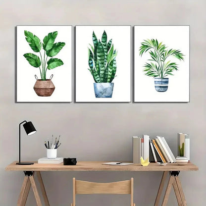 3pcs Botanical Art Potted Plant Poster Dormitory Metal Print Ready to Hang Art
