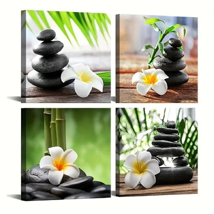 4pcs Pink & White Frangipani Flowers Wall Art Canvas Framed